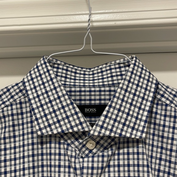 NWT Hugo Boss Dress Shirt Mark Sharp Fit 16.5 L x 34/35 Blue Check Gingham - Picture 3 of 11
